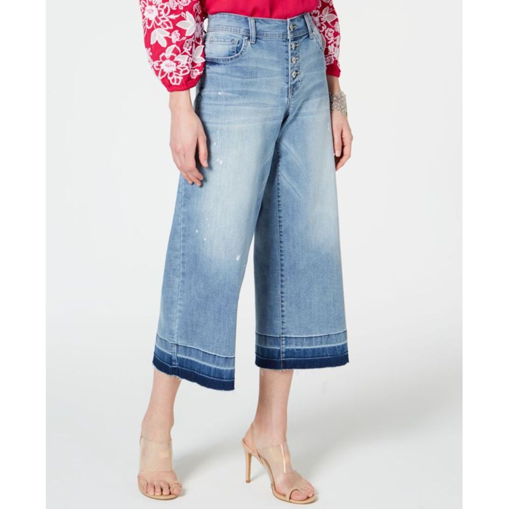 INC International Concepts Petite Cropped Wide Leg Released Hem Jeans